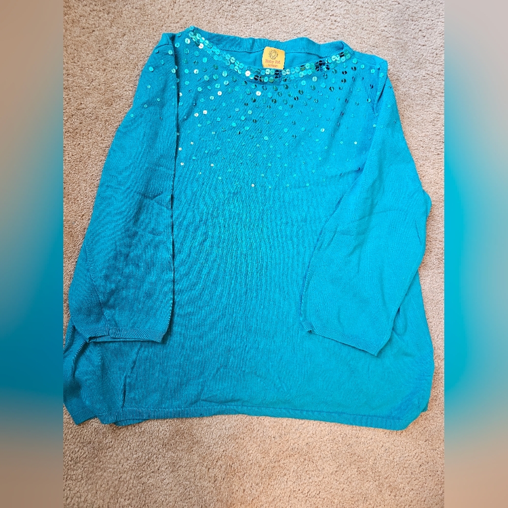 Ruby Rd Turquoise Sequin Knit Blouse - image 3